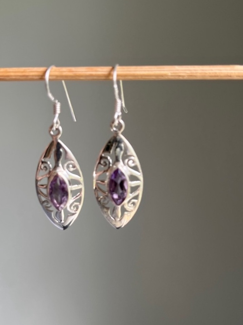 Amethyst Sterling Silver Filigree Drop Earrings